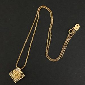 Christian Dior CD Logo Rhinestone Gold Tone Pendant Necklace Vintage Authentic
